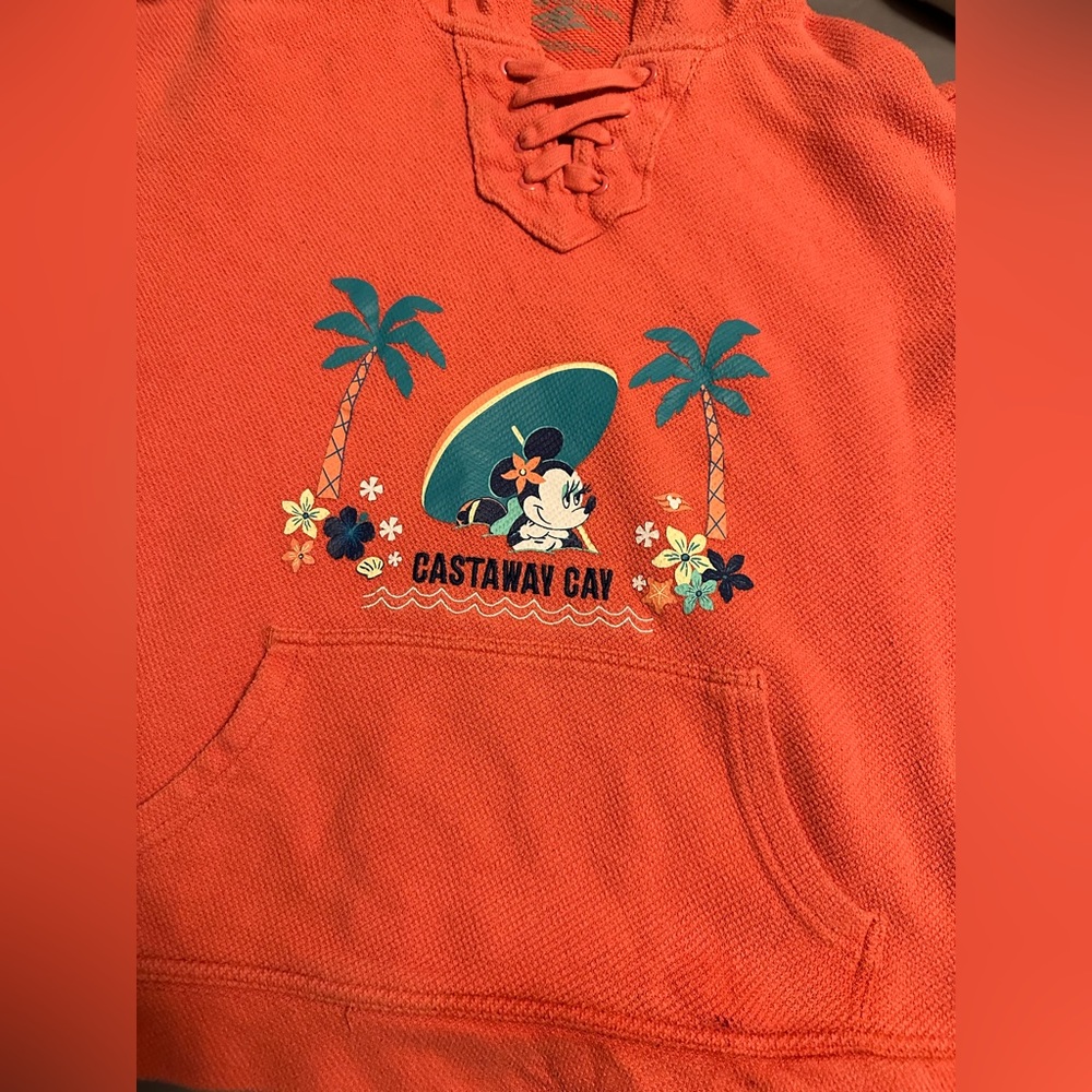 Disney Cruise Line Castaway Cay Minnie Mouse Pullover |coral pink size kids XL